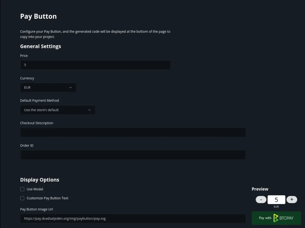 Nastavenie BTCPay Button